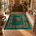 Emerald Scarab Minimalist Greek Key printed area rug