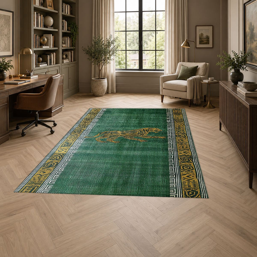Green Running Cheetah Border printed area rug