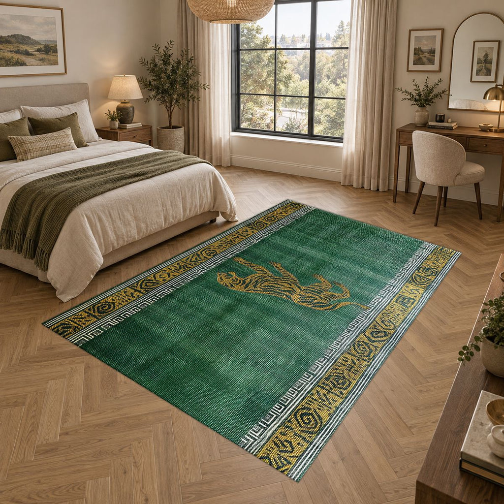 Green Running Cheetah Border printed area rug