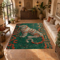 Teal Tiger Folk Art printed area rug
