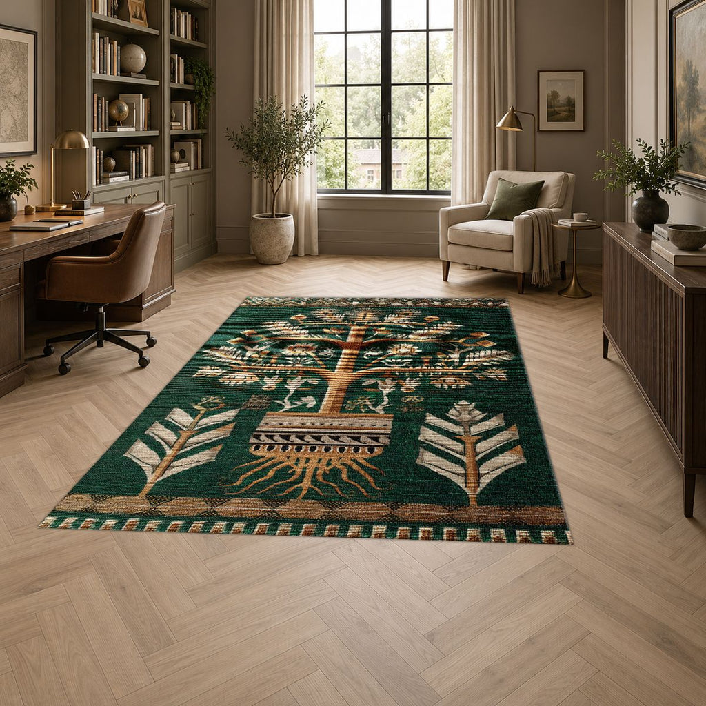 Teal Tree of Life Botanical printed area rug