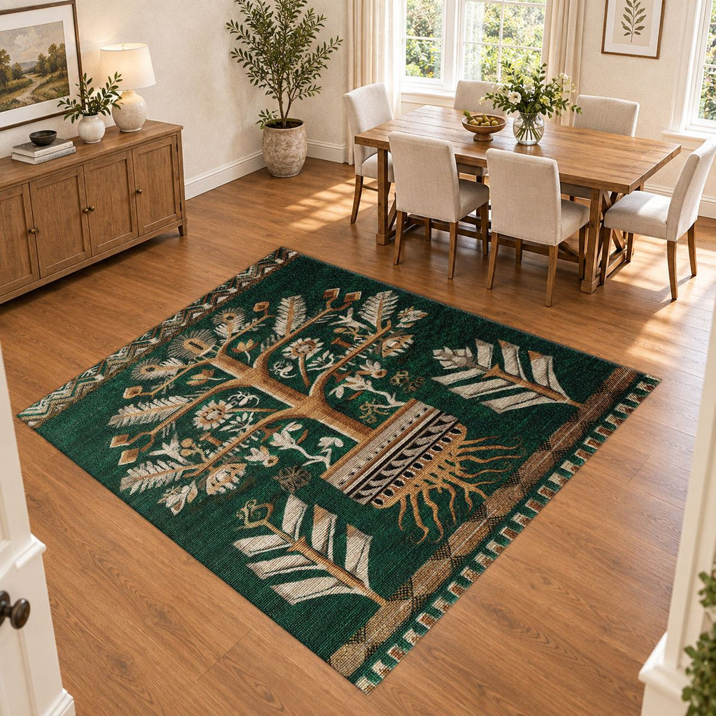 Teal Tree of Life Botanical printed area rug