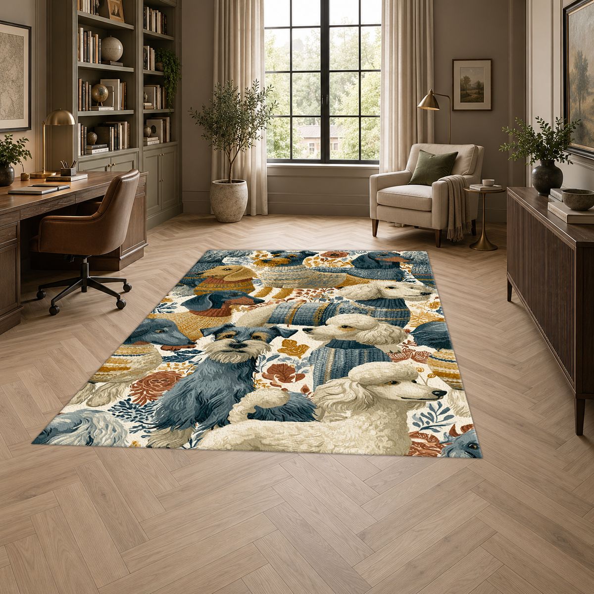 Cozy Dogs in Sweaters Pattern printed area rug