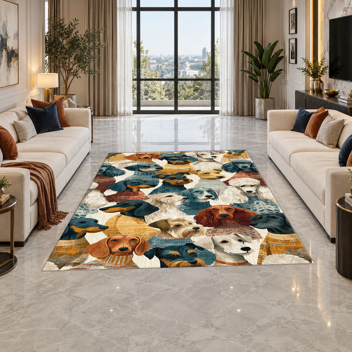 Dog Breeds Collage printed area rug