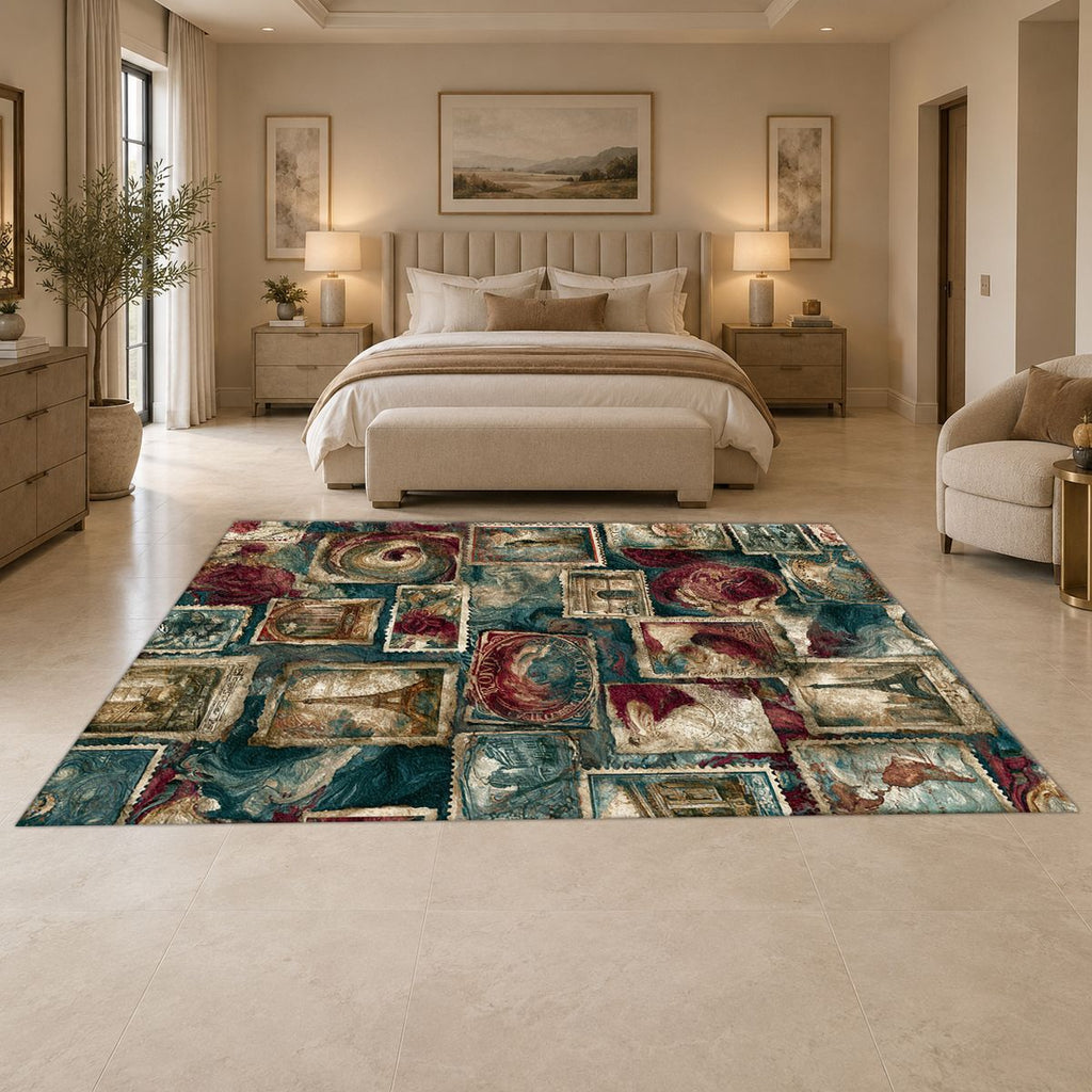 Vintage Travel Postage Stamps printed area rug
