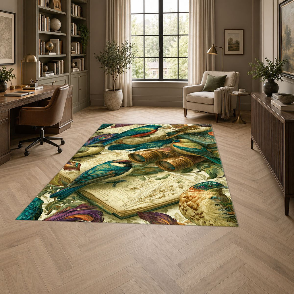Vintage Kingfisher Birds printed area rug