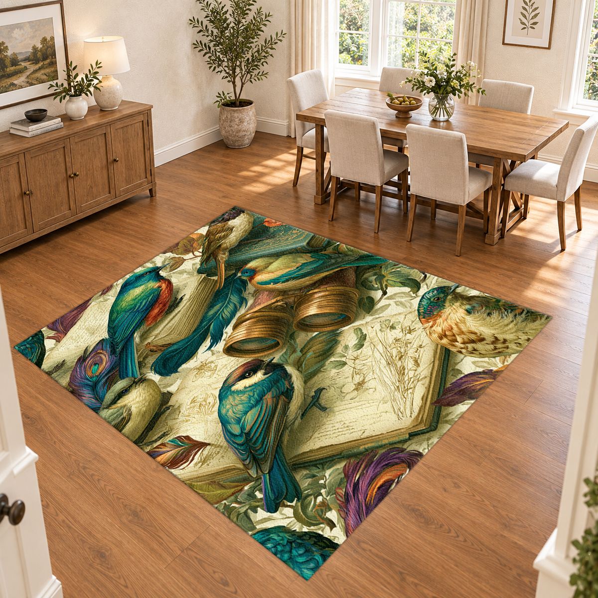 Vintage Kingfisher Birds printed area rug