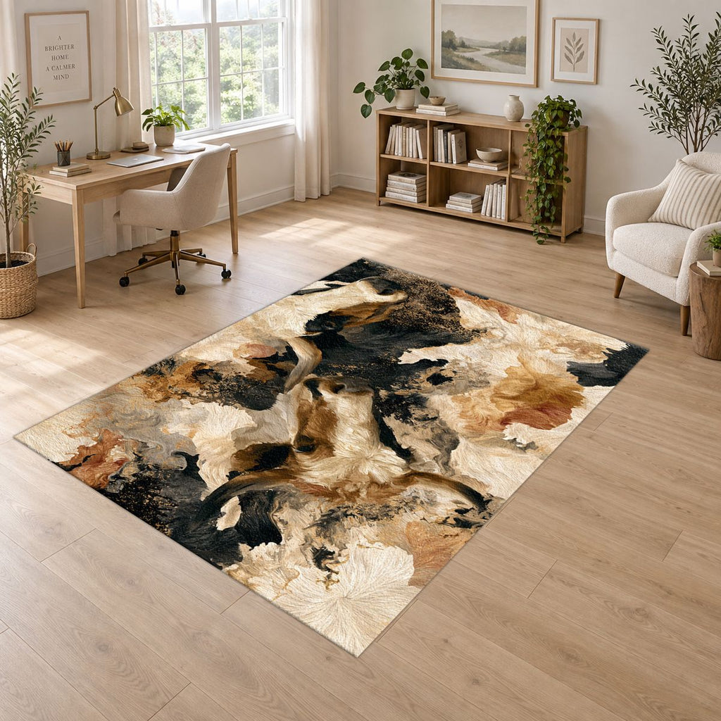 Black and Cream Bull Abstract printed area rug