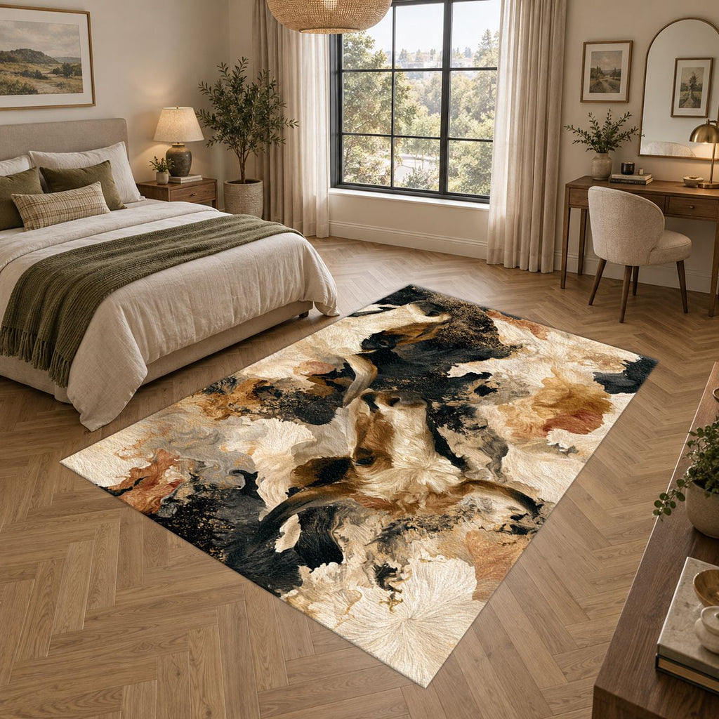 Black and Cream Bull Abstract printed area rug