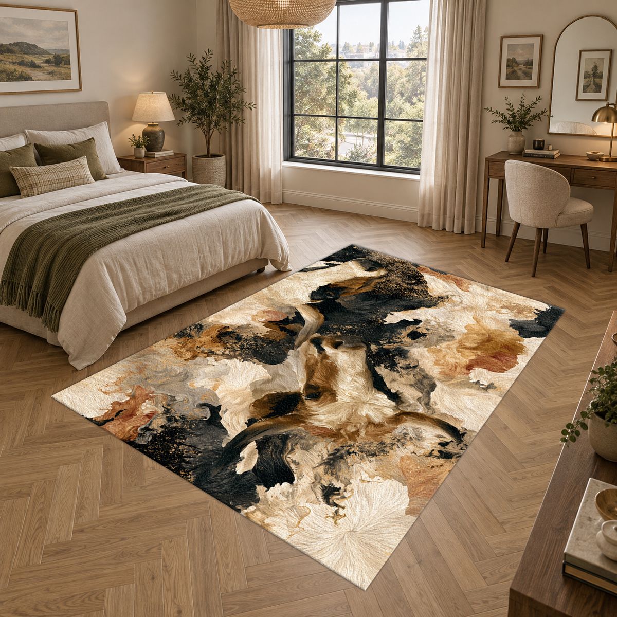 Black and Cream Bull Abstract printed area rug