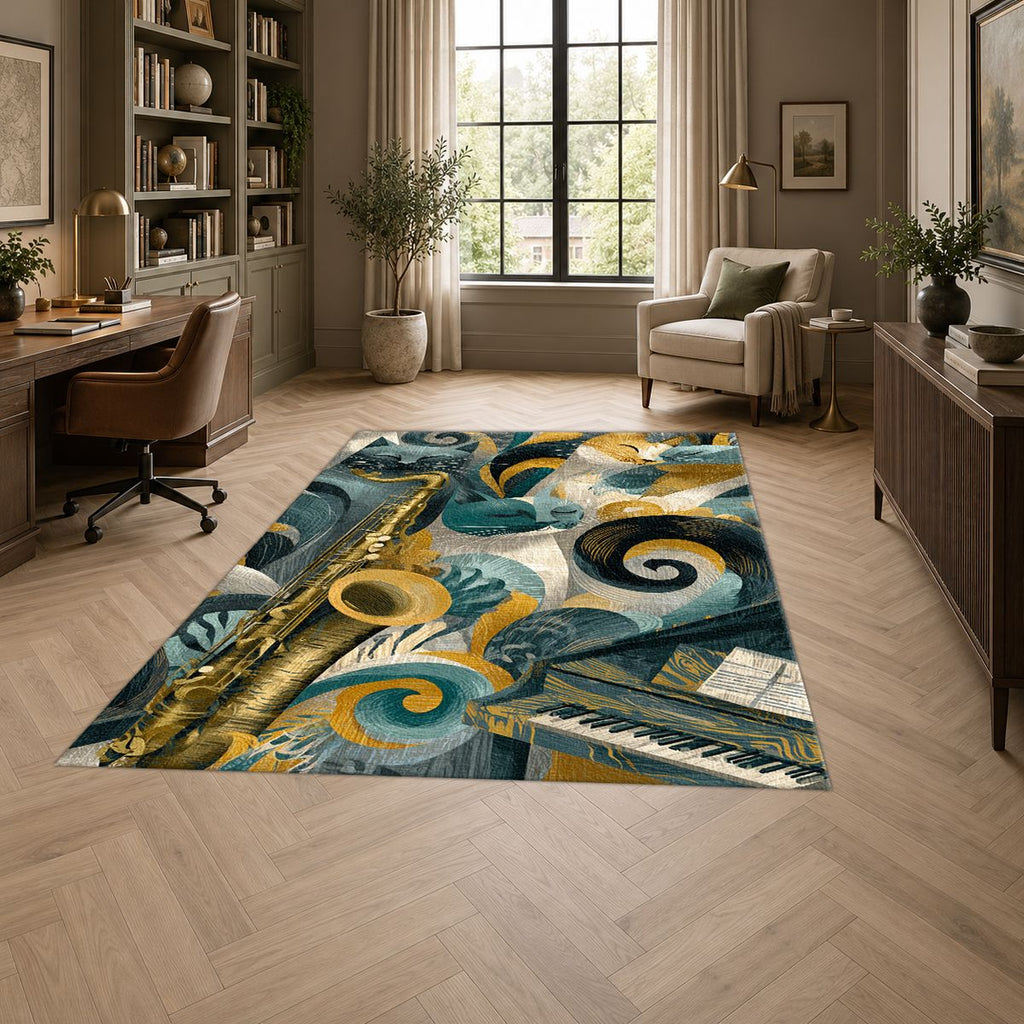 Jazz Music Instruments Abstract printed area rug