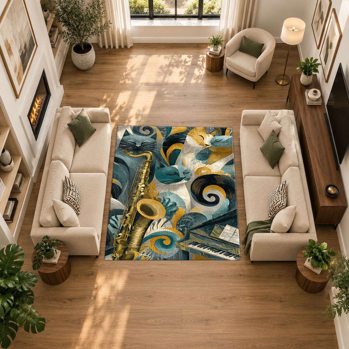 Jazz Music Instruments Abstract printed area rug