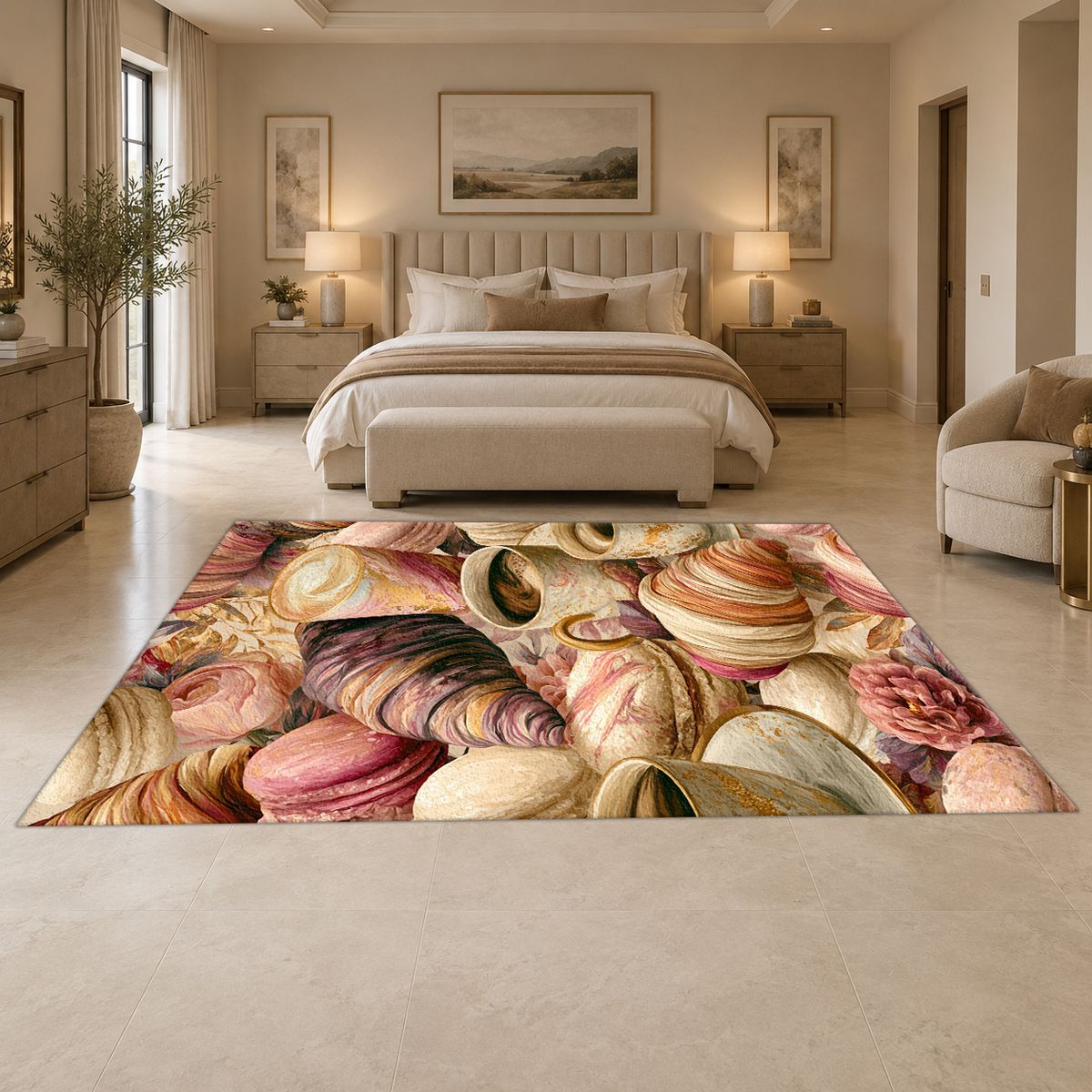 Croissant and Coffee Café Pattern printed area rug