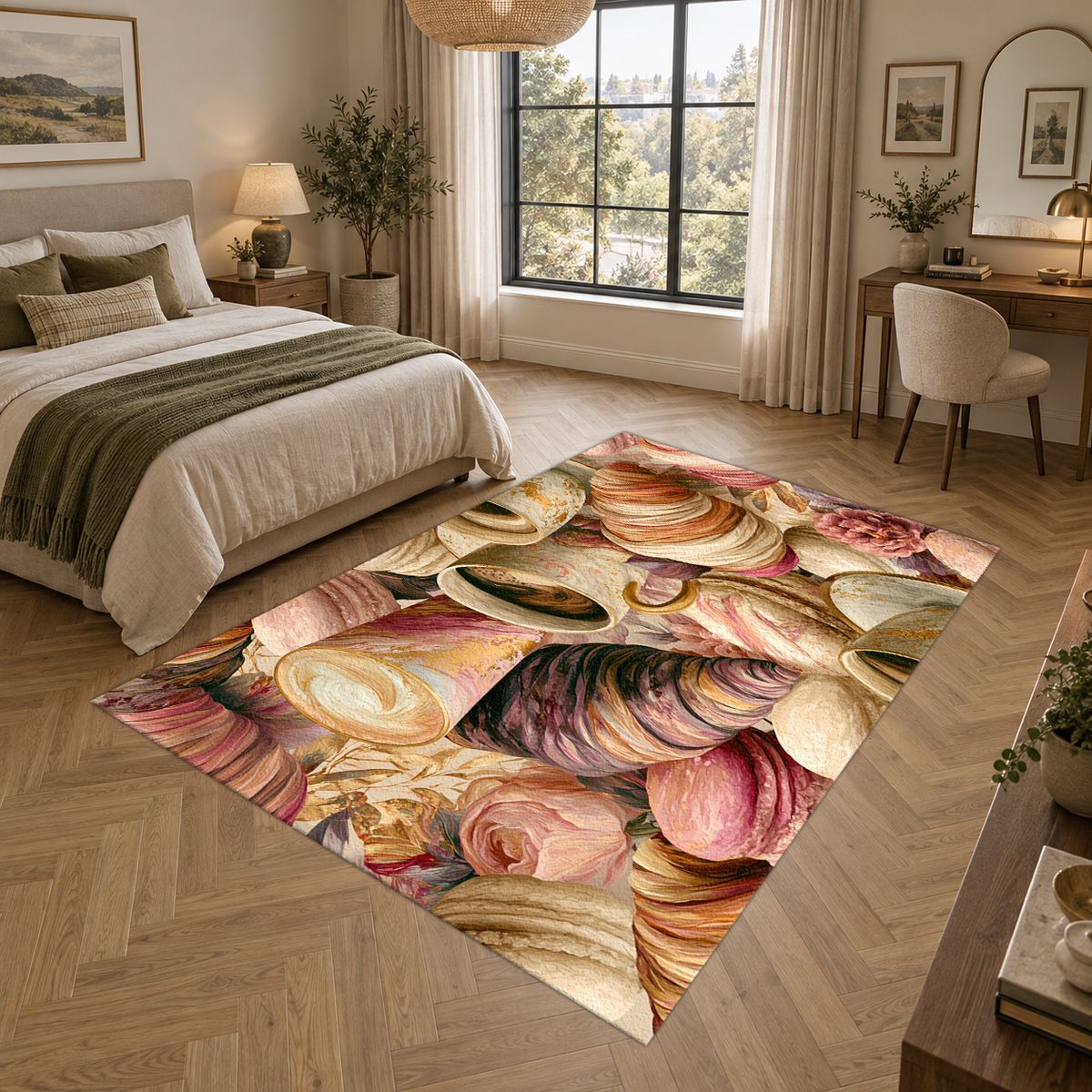 Croissant and Coffee Café Pattern printed area rug