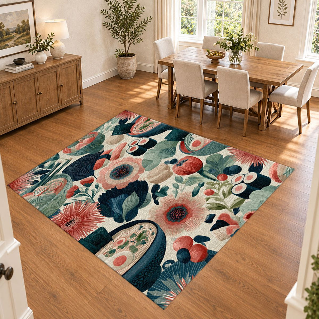 Sushi and Ramen Floral Pattern printed area rug