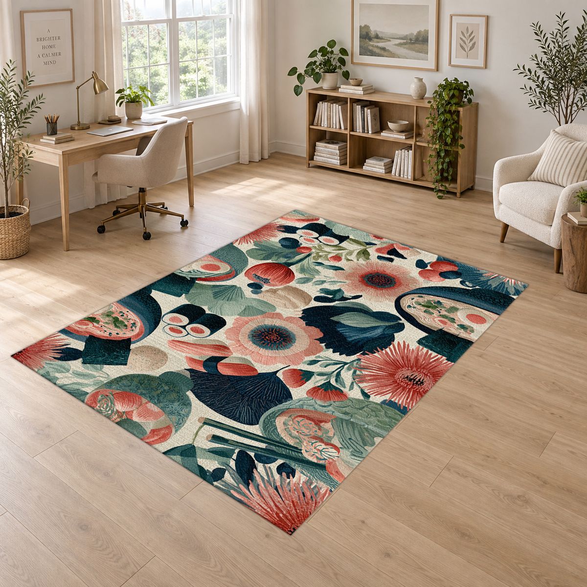 Sushi and Ramen Floral Pattern printed area rug