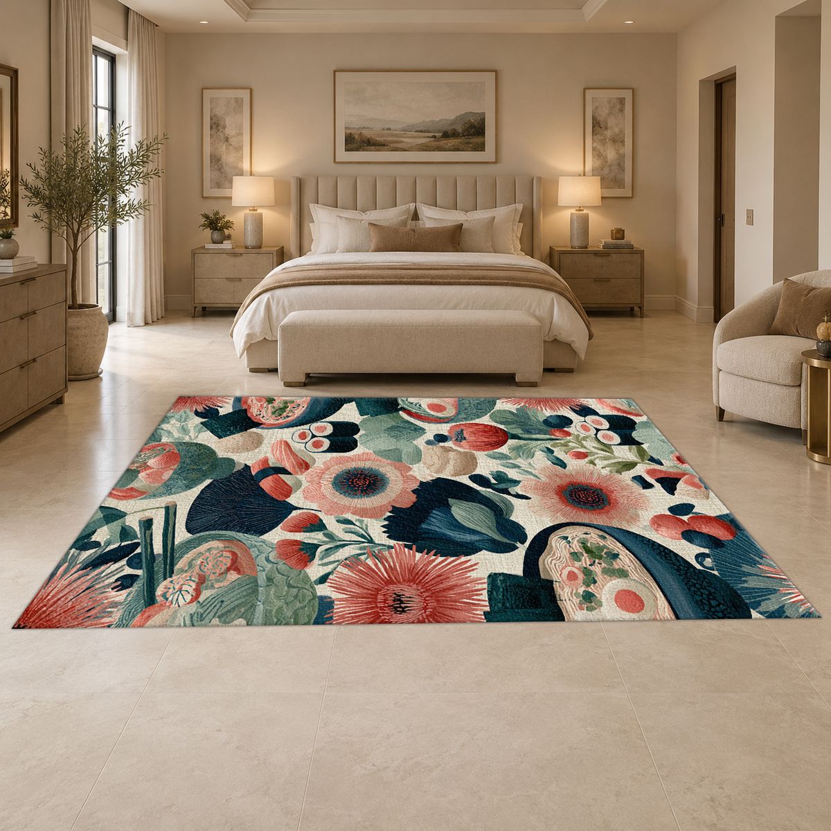 Sushi and Ramen Floral Pattern printed area rug