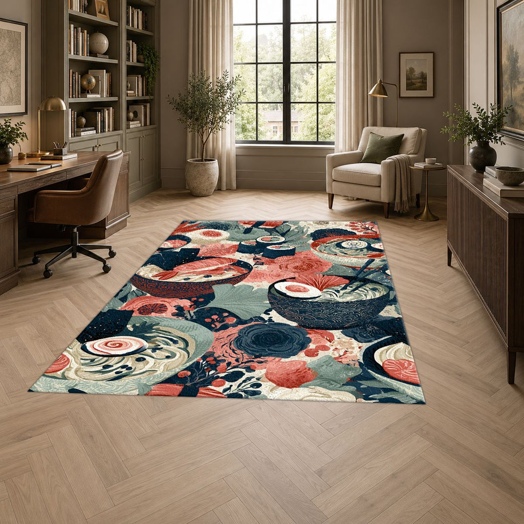 Japanese Food Bowls Pattern printed area rug