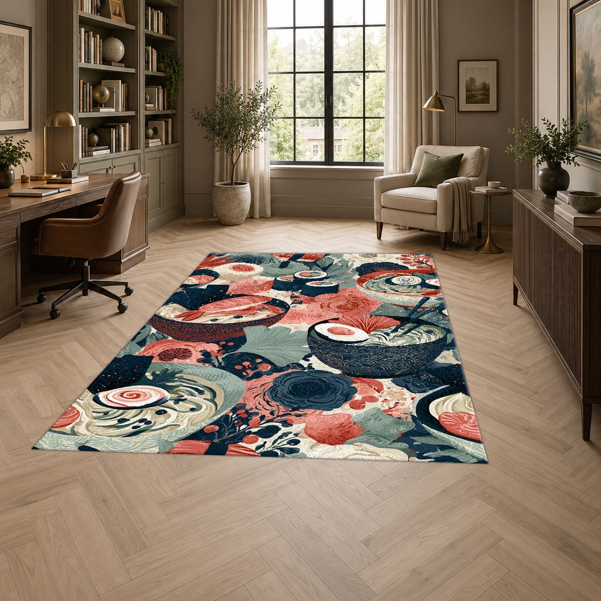 Japanese Food Bowls Pattern printed area rug