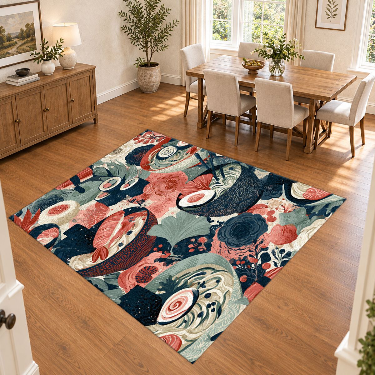 Japanese Food Bowls Pattern printed area rug