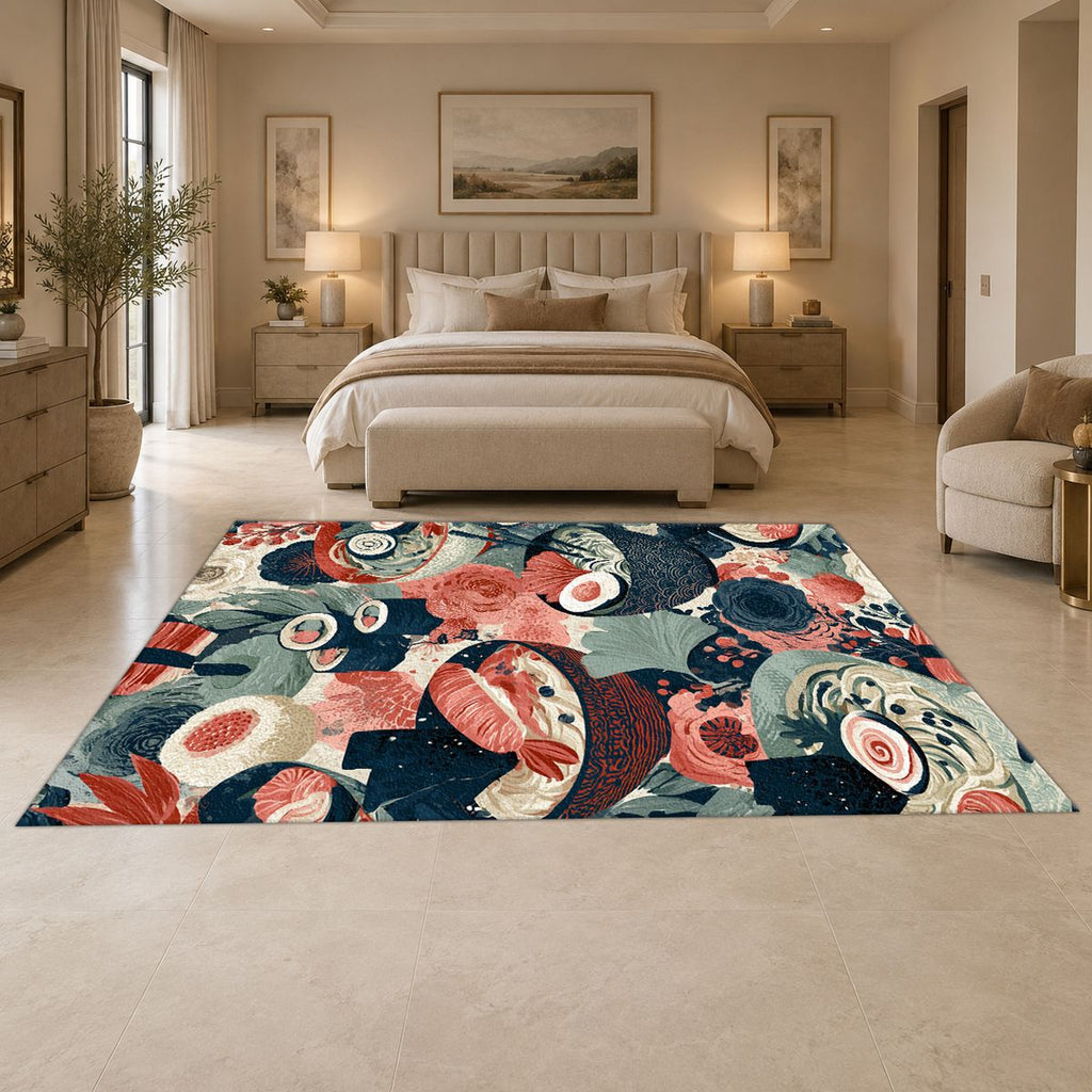 Japanese Food Bowls Pattern printed area rug