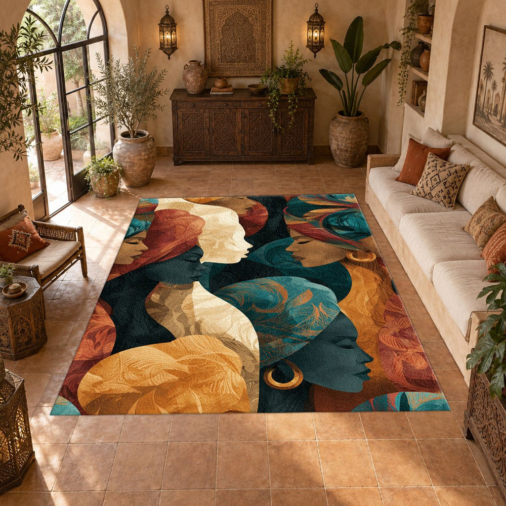 Women in Head Wraps Abstract printed area rug