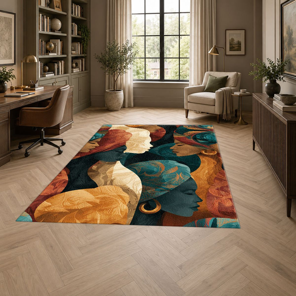 Women in Head Wraps Abstract printed area rug