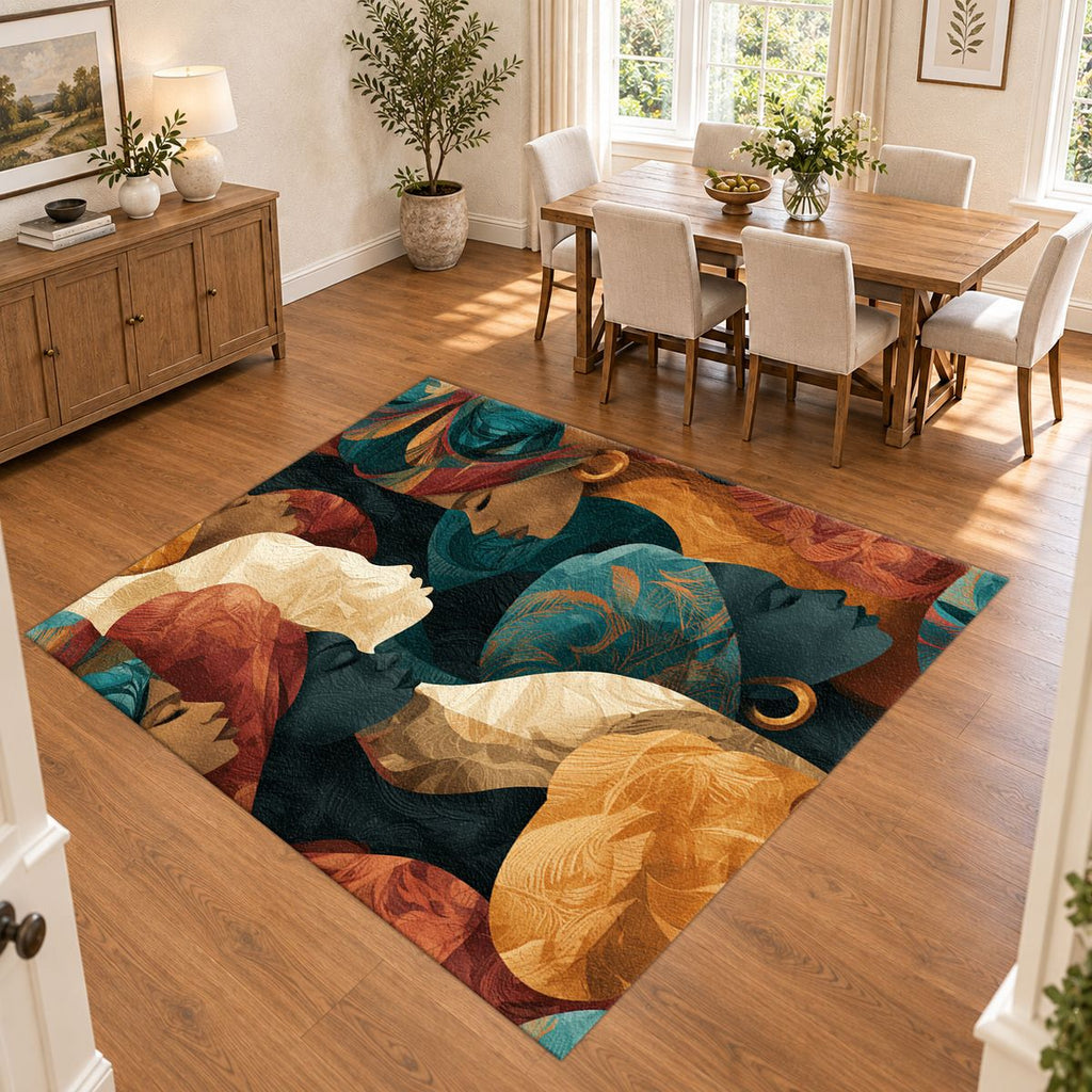 Women in Head Wraps Abstract printed area rug