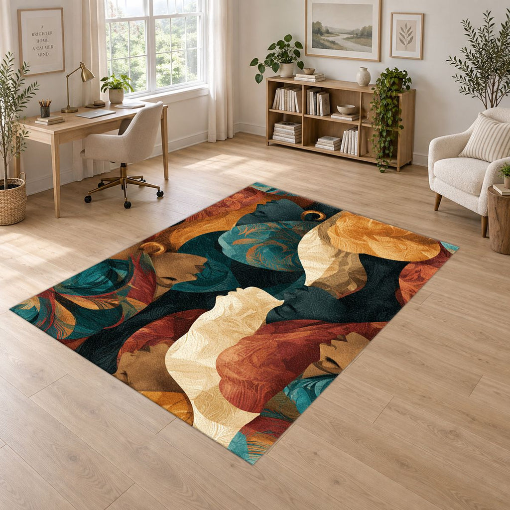 Women in Head Wraps Abstract printed area rug