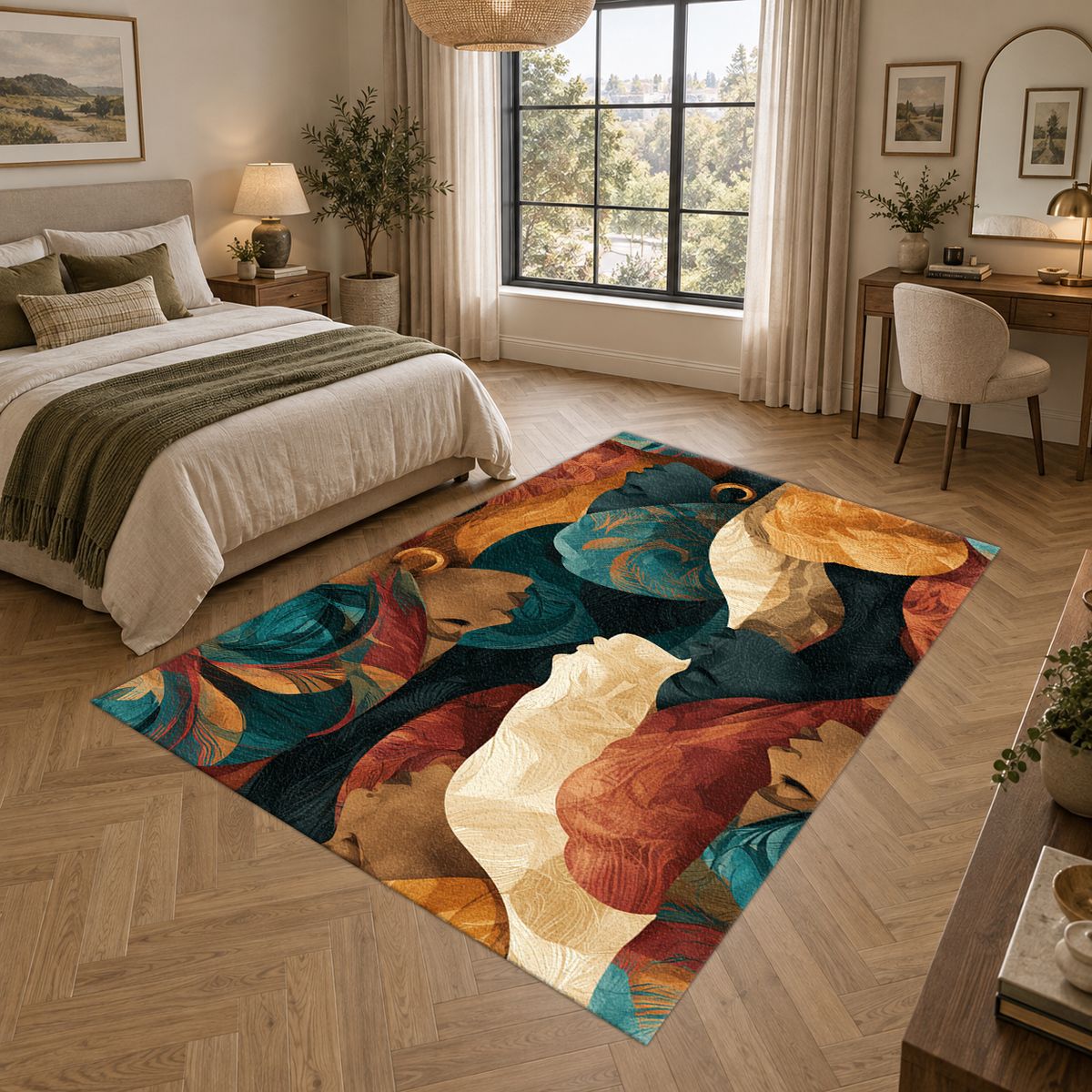 Women in Head Wraps Abstract printed area rug
