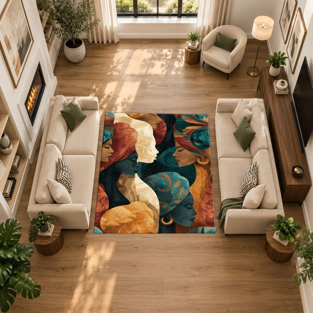Women in Head Wraps Abstract printed area rug