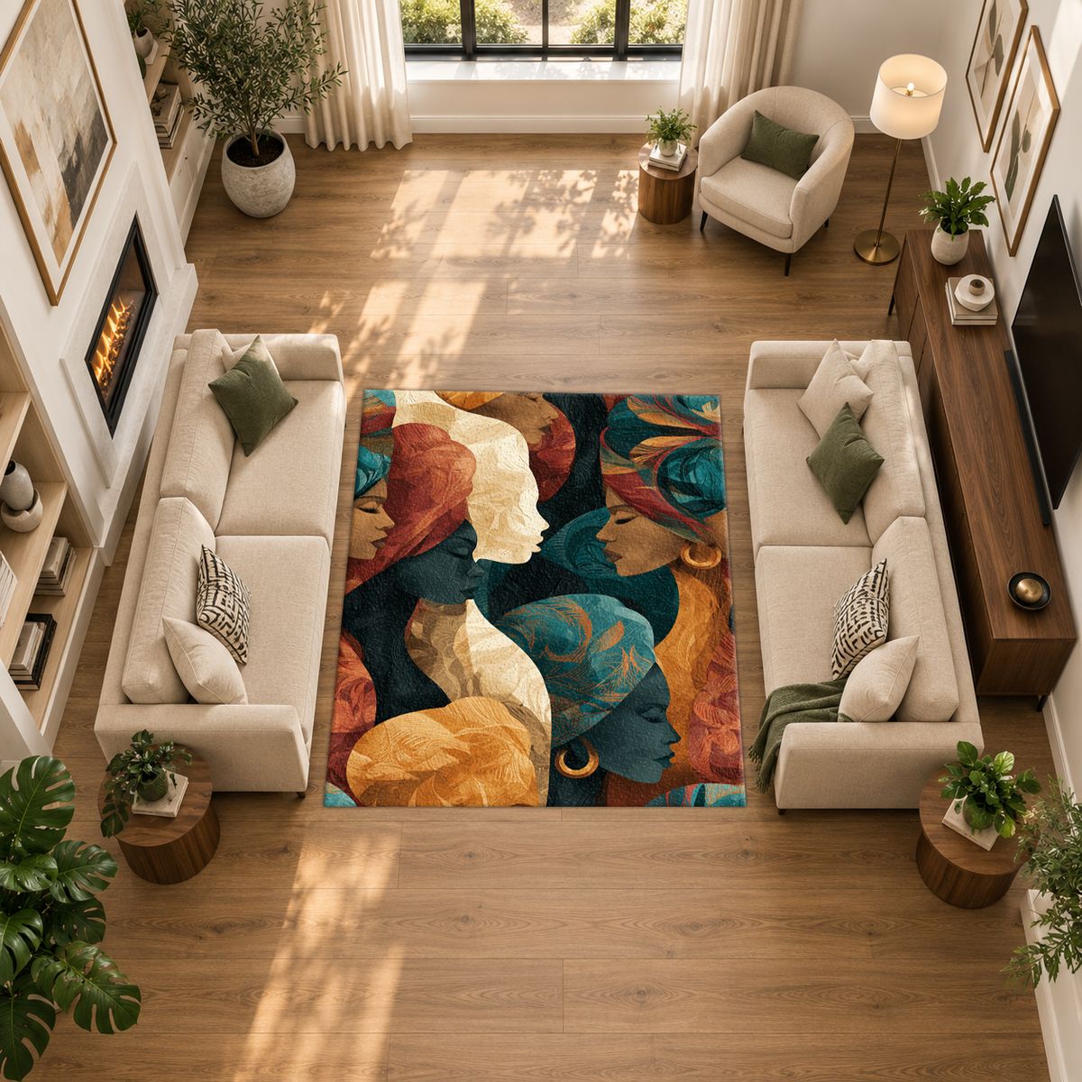 Women in Head Wraps Abstract printed area rug