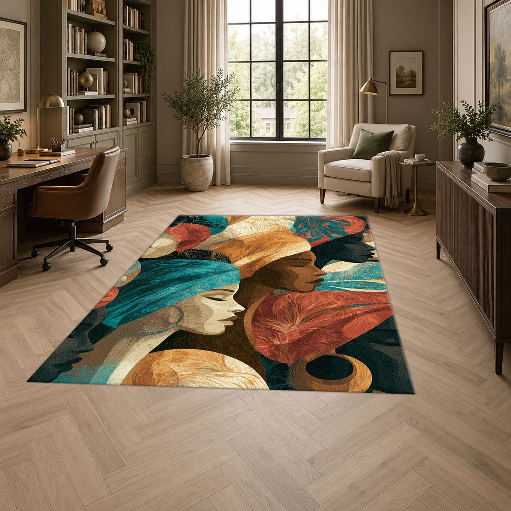 Turban Women Portrait Collage printed area rug