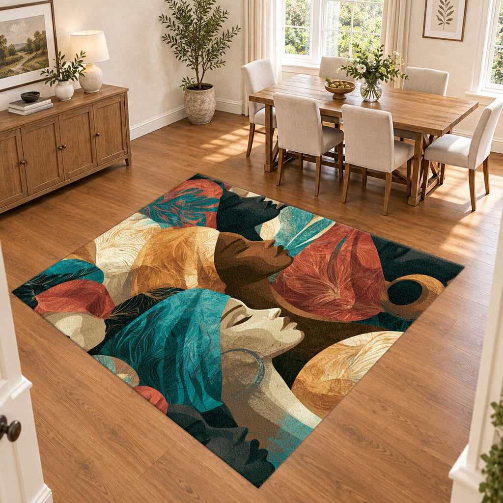 Turban Women Portrait Collage printed area rug