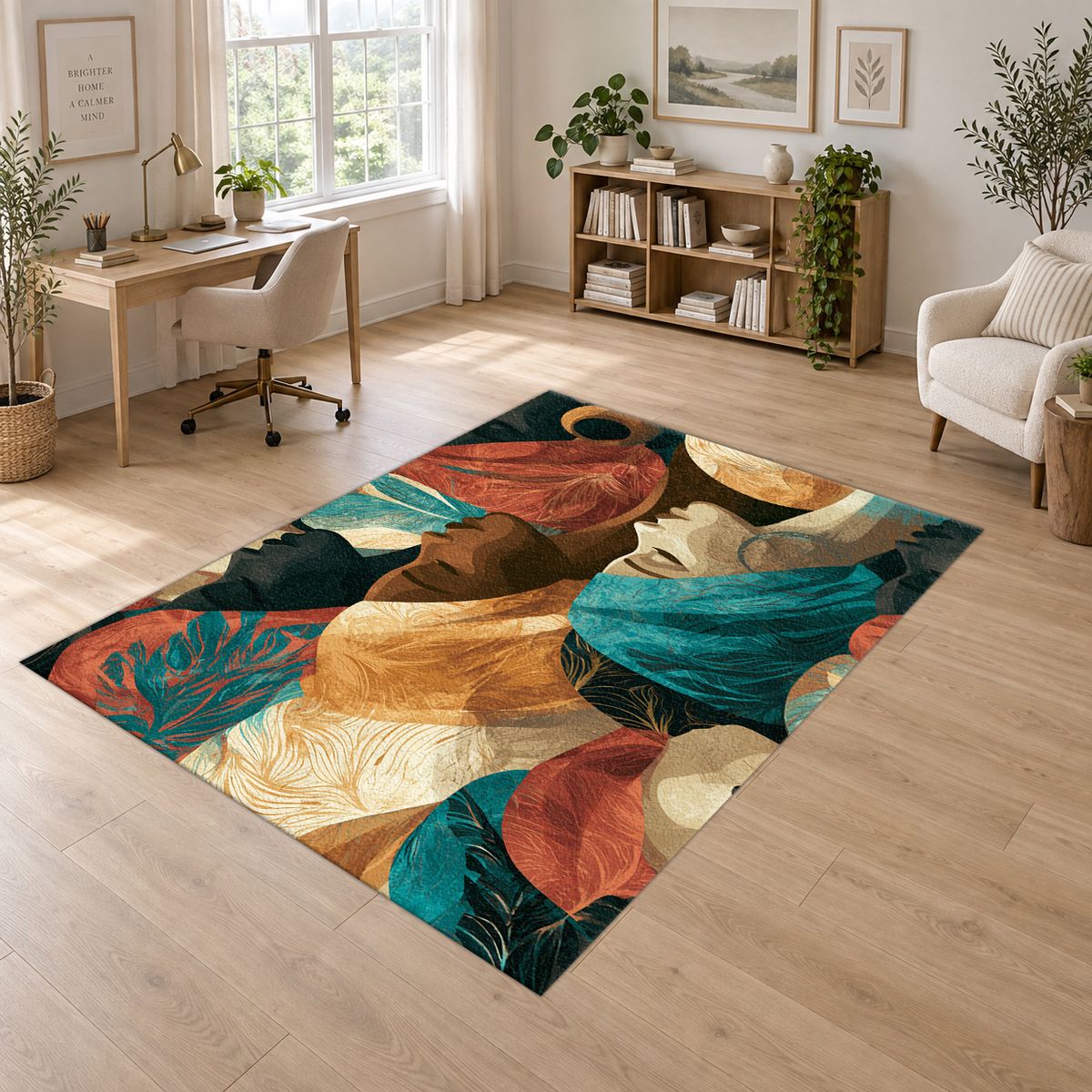 Turban Women Portrait Collage printed area rug