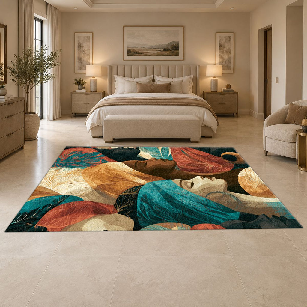 Turban Women Portrait Collage printed area rug