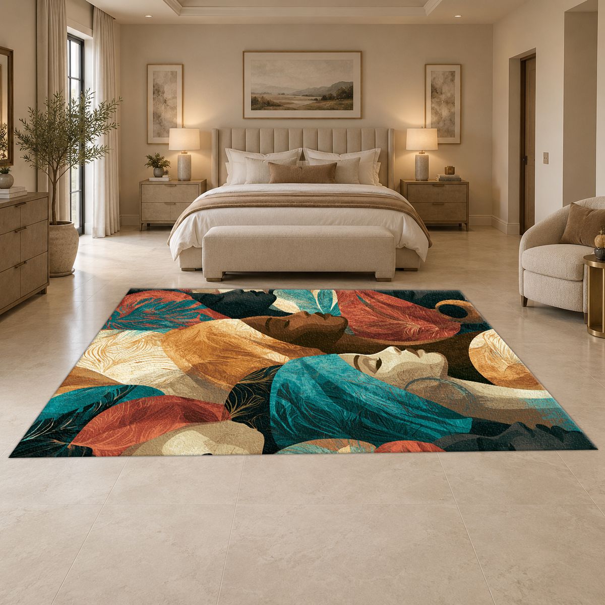 Turban Women Portrait Collage printed area rug