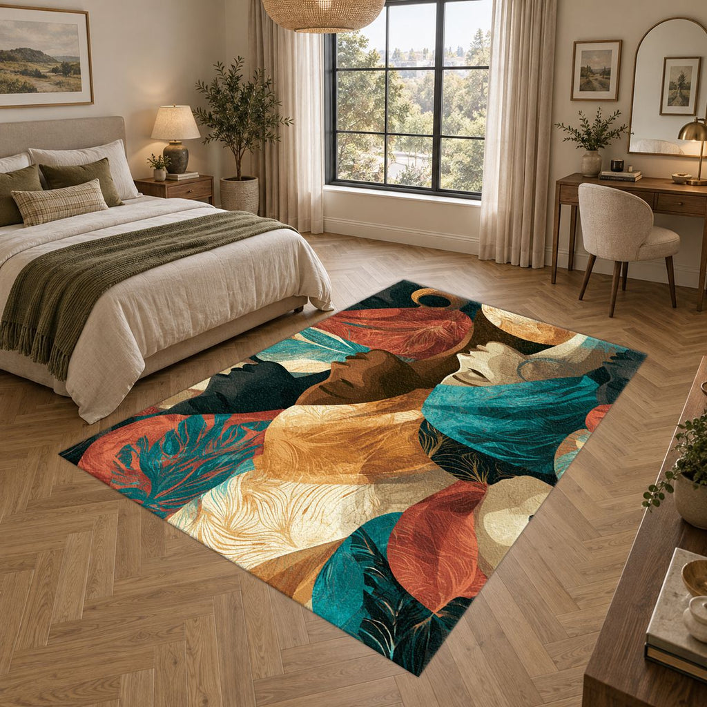 Turban Women Portrait Collage printed area rug