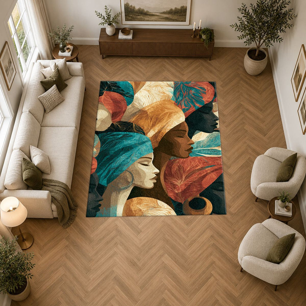 Turban Women Portrait Collage printed area rug