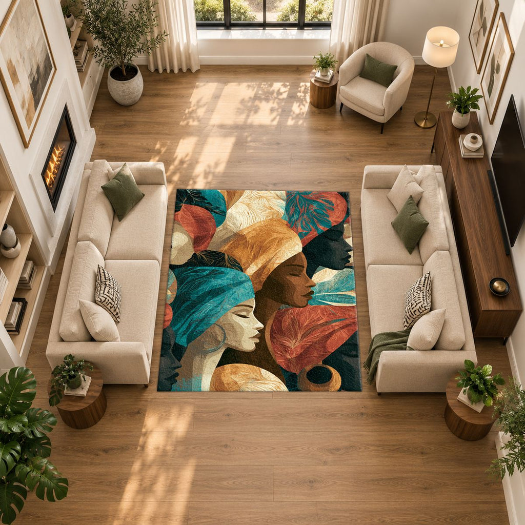 Turban Women Portrait Collage printed area rug