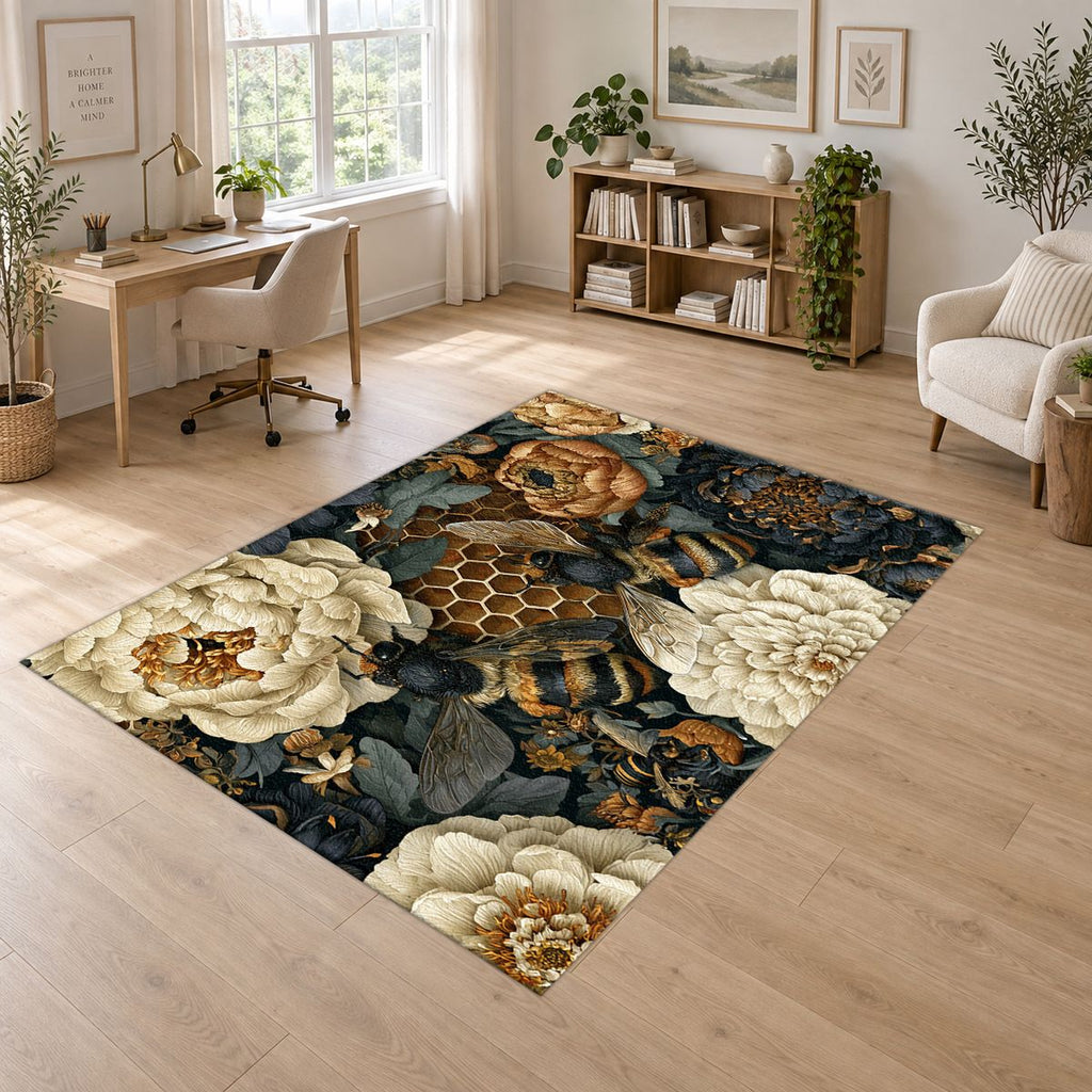 Peony Honeycomb Floral Dark printed area rug