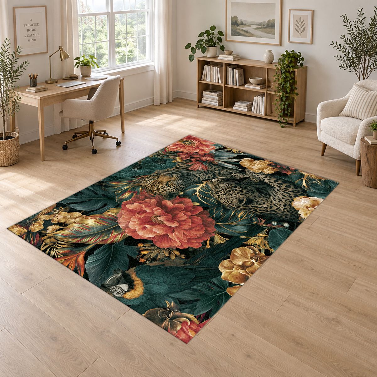 Hidden Leopard Pink Peony Garden printed area rug