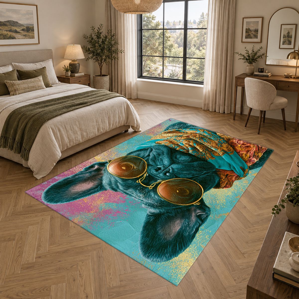 French Bulldog in Sunglasses printed area rug