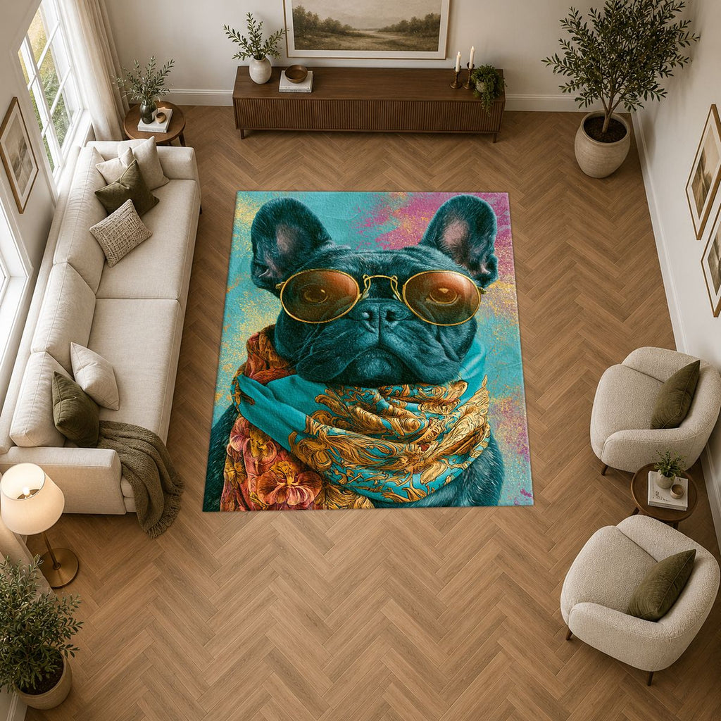 French Bulldog in Sunglasses printed area rug