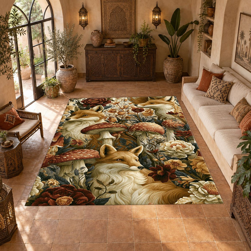 Fox and Mushroom Forest printed area rug