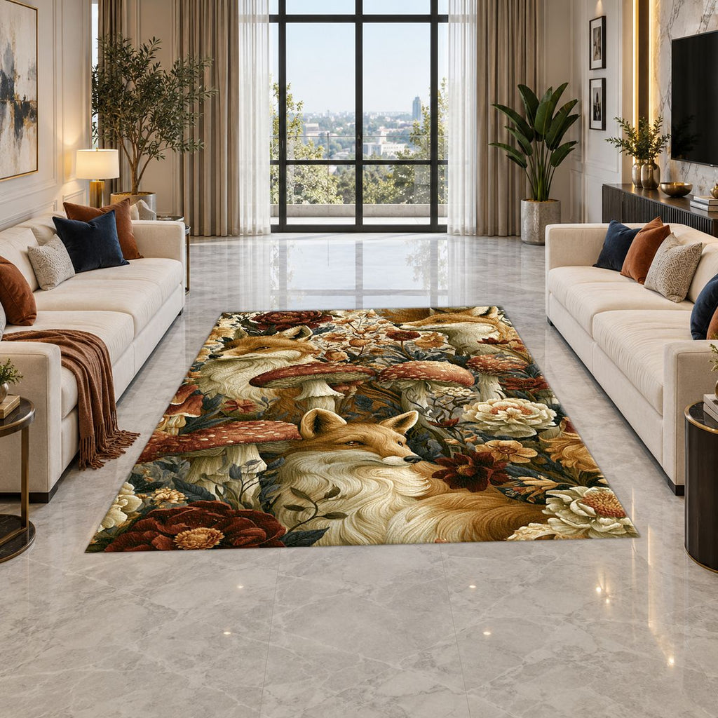 Fox and Mushroom Forest printed area rug