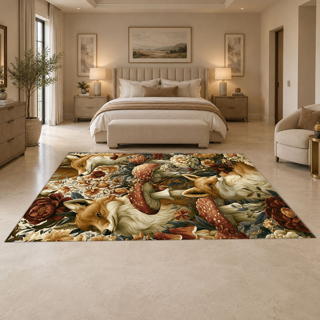Fox and Mushroom Forest printed area rug