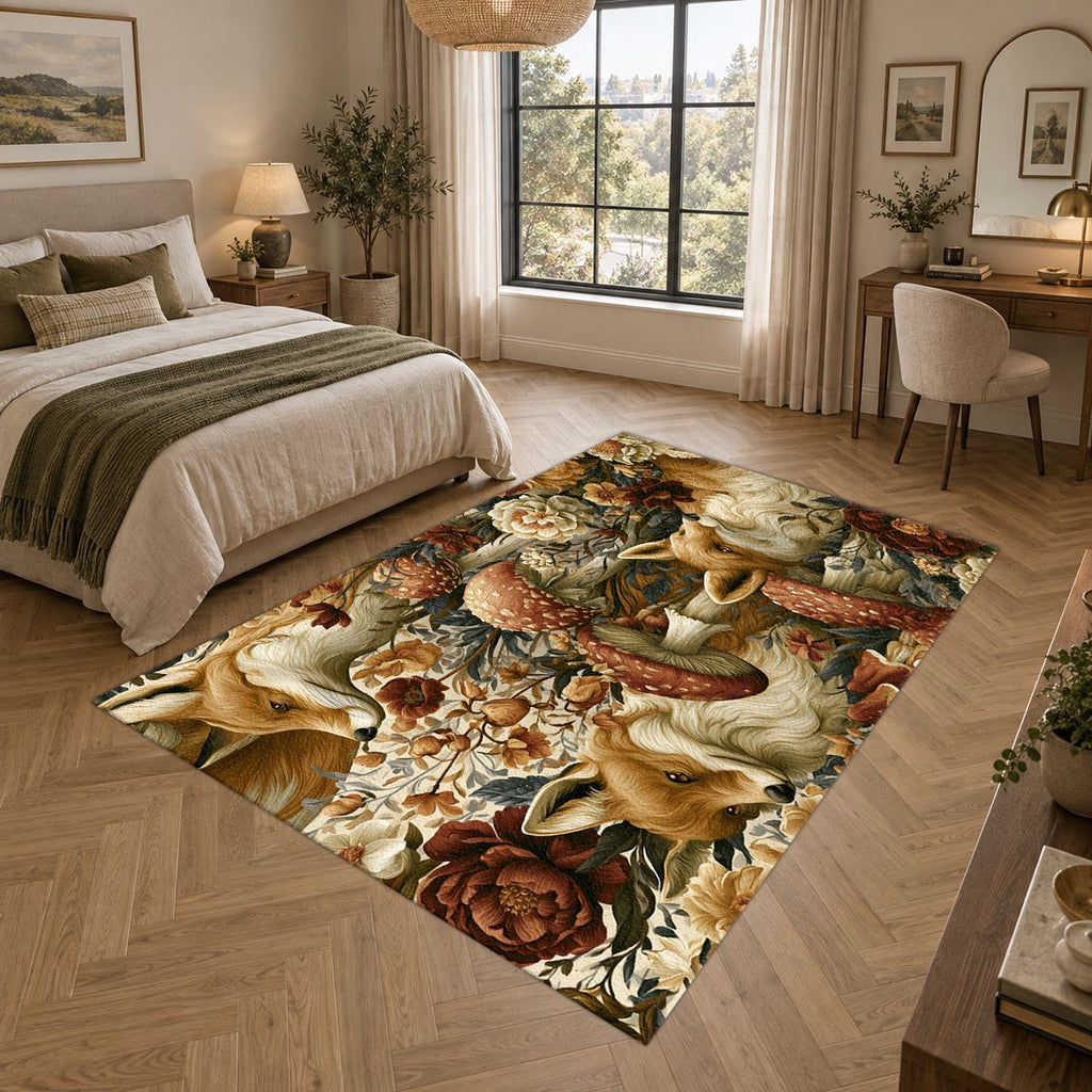 Fox and Mushroom Forest printed area rug