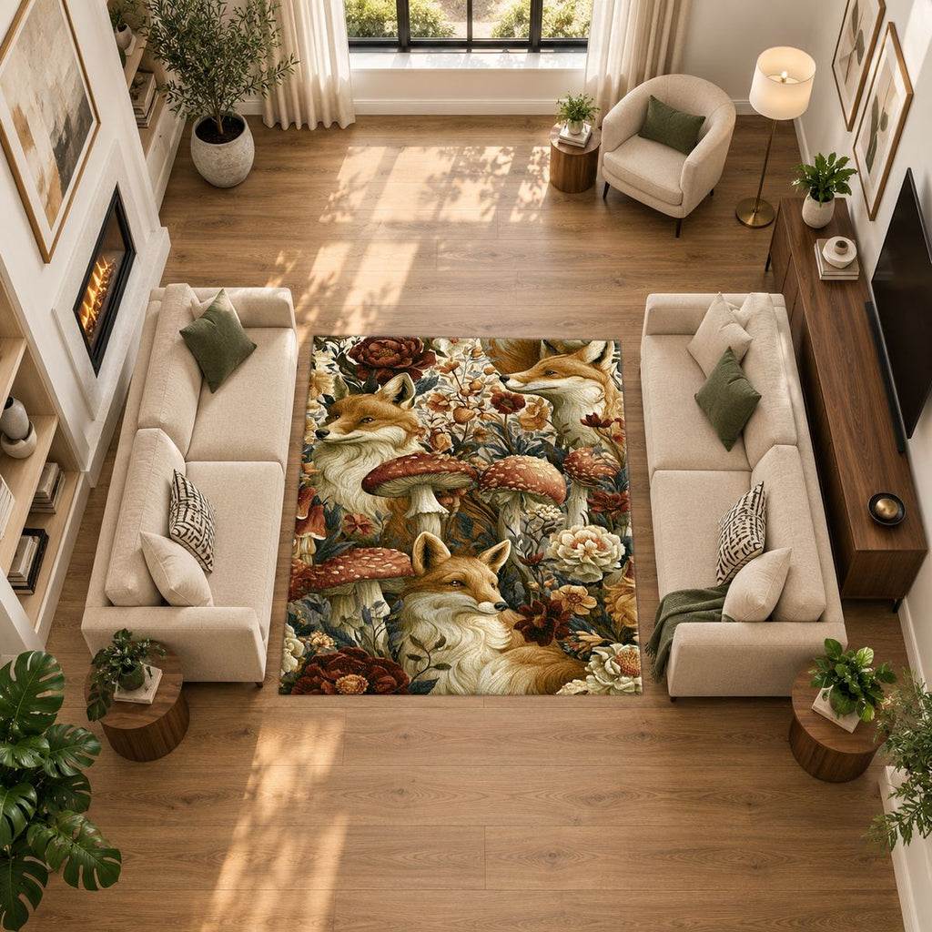 Fox and Mushroom Forest printed area rug