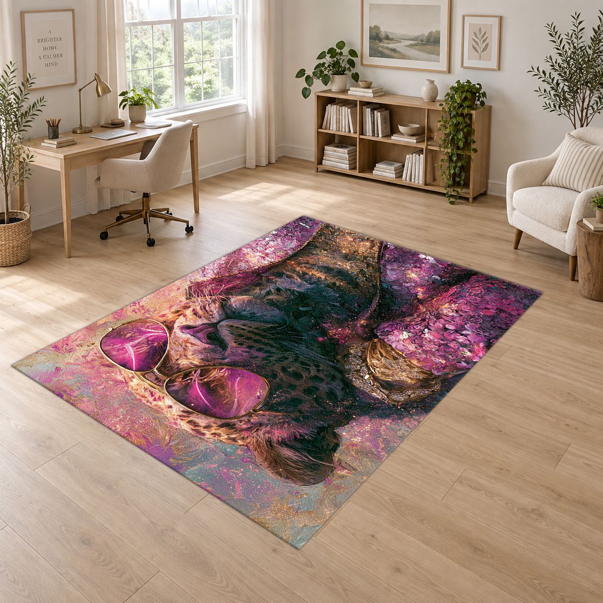Fashion Leopard in Pink Sunglasses printed area rug